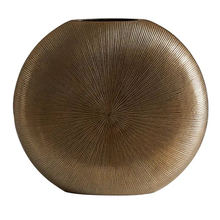Estrella Large round vase - Aluminium slender round vase with large oval opening and grooved design 