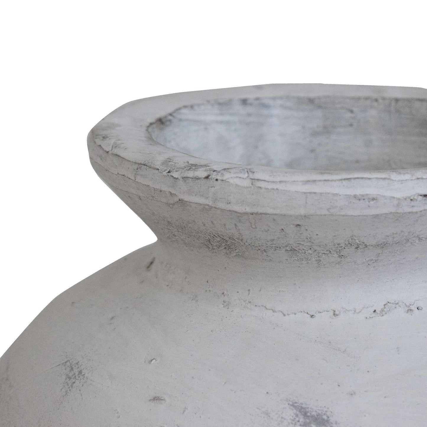 Detailed view of This is the Darcy Large Antique White Vase, at 30cm high and 31cm wide and deep