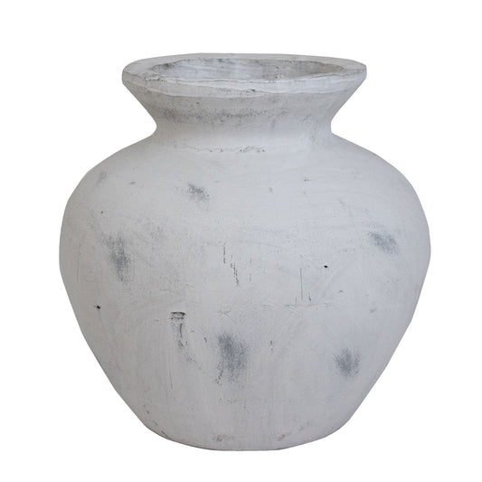 This is the Darcy Large Antique White Vase, at 30cm high and 31cm wide and deep