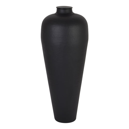 Matt black large hammered vase with lid