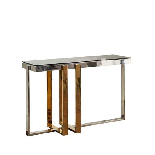 old and silver plated stainless steel console table