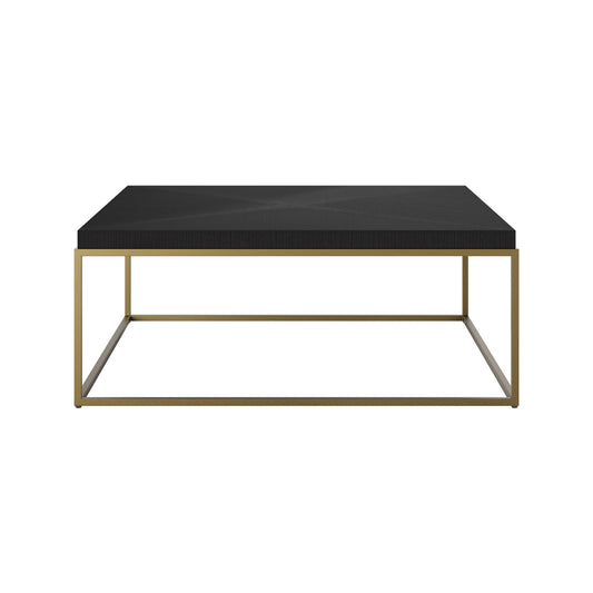 Norton Coffee table -black square table top with a hand-cut ridge effect and a brass-style square base with visible grain