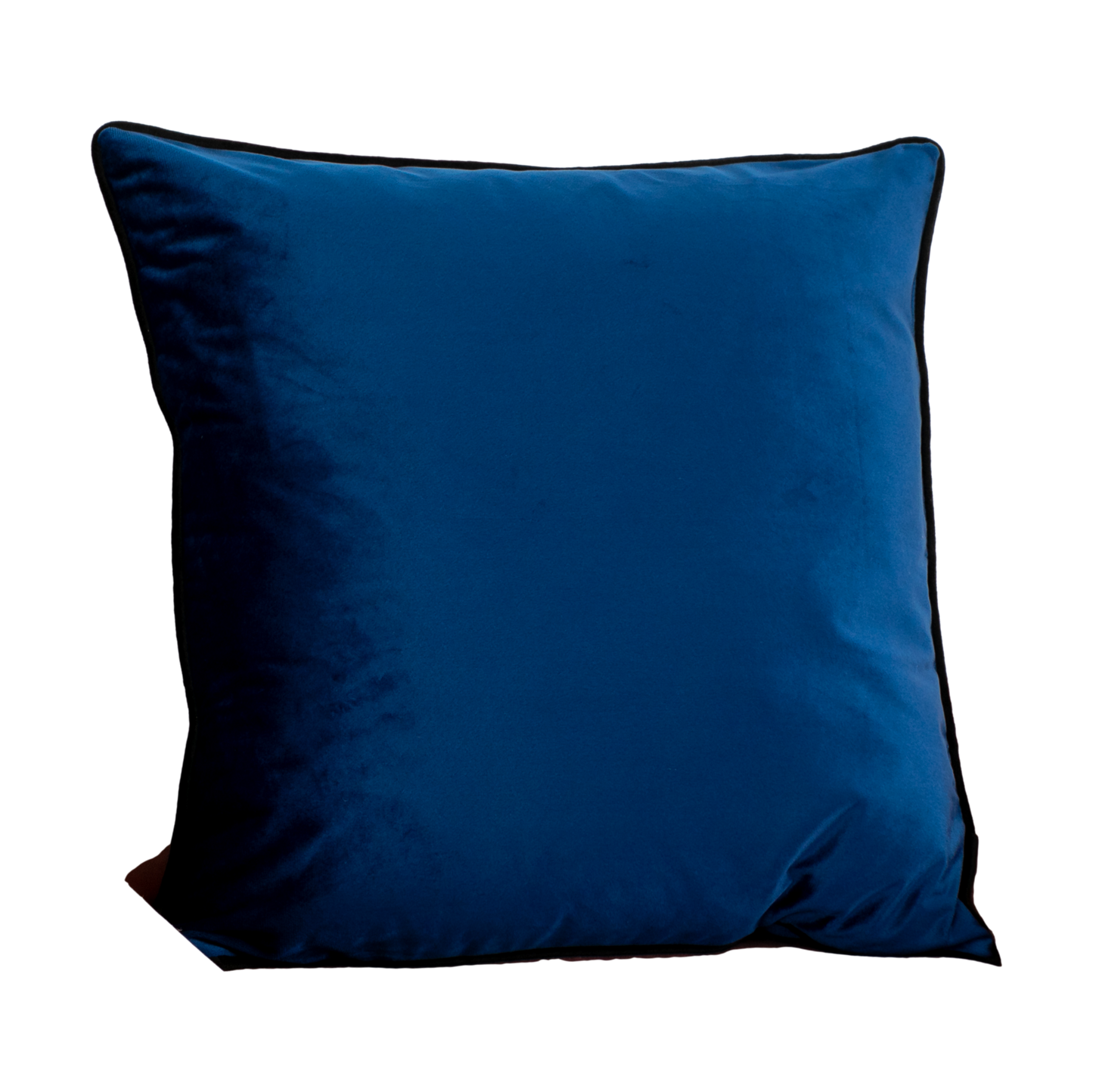 Blue piped velvet cushion