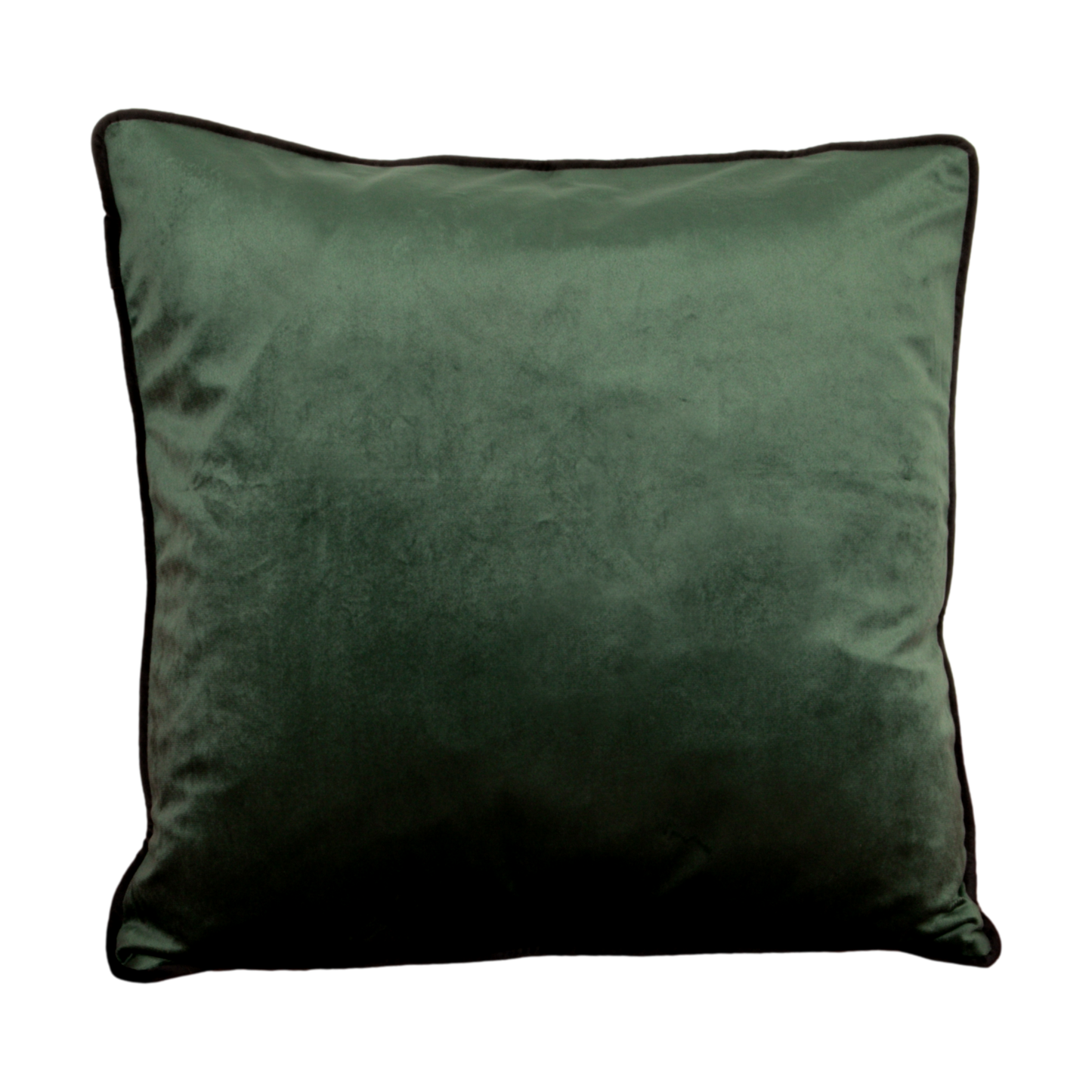 Green Velvet Cushion, with black piping around the edges