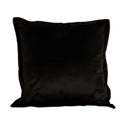 Black velvet cushion finished with black piping