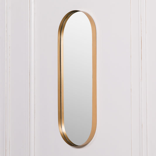 Gold finish slim oval wall mirror