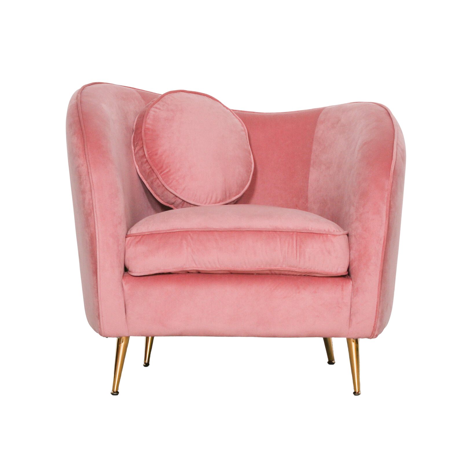 Asymmetric Pink Velvet Armchair with Cushion