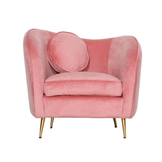 Asymmetric Pink Velvet Armchair with Cushion