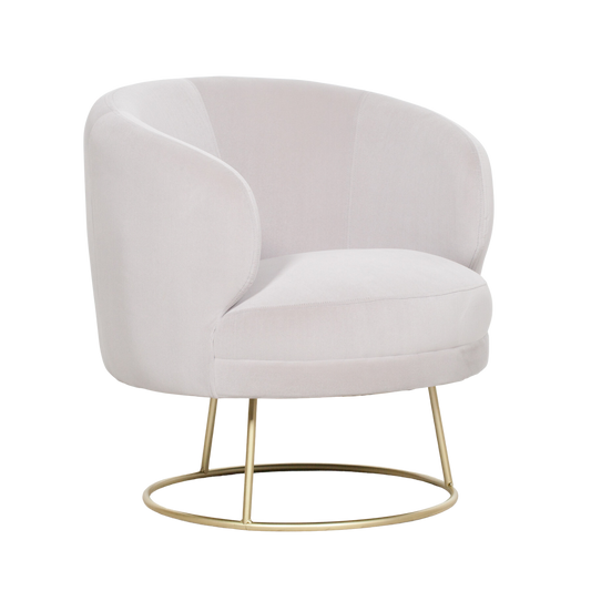 white PLUSH DECO ACCENT CHAIR is upholstered with luxurious velvet fabric, and designed with a contemporary art deco style and gold plated legs