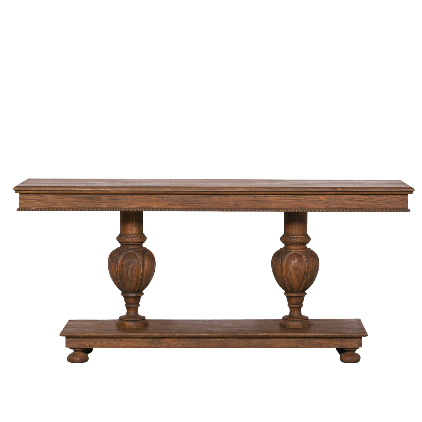 brown console table is crafted with white cedar for a rustic look