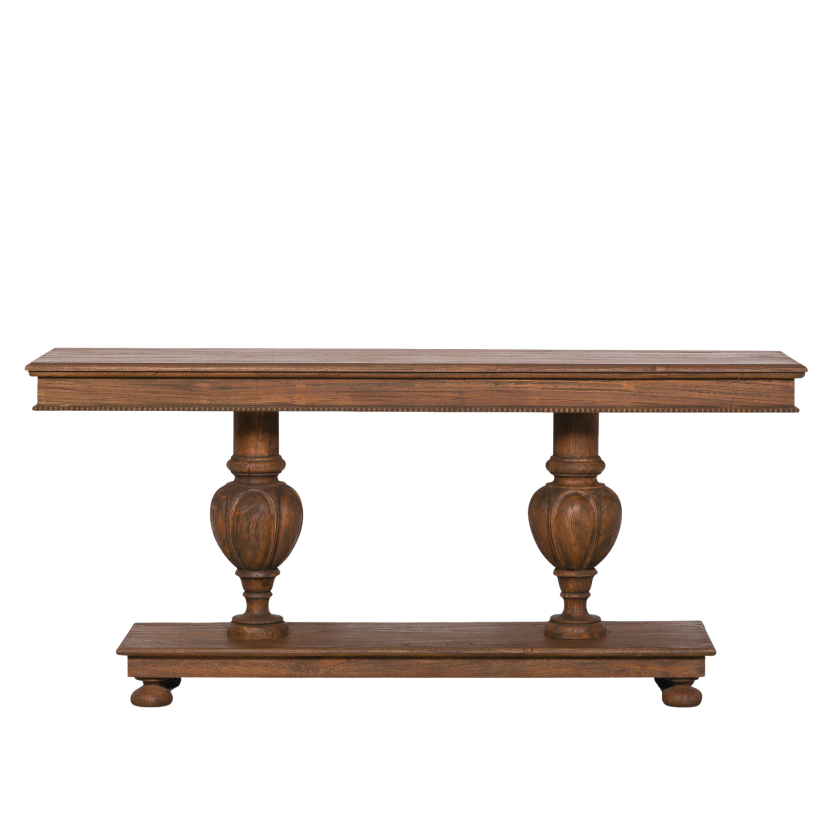 brown console table is crafted with white cedar for a rustic look