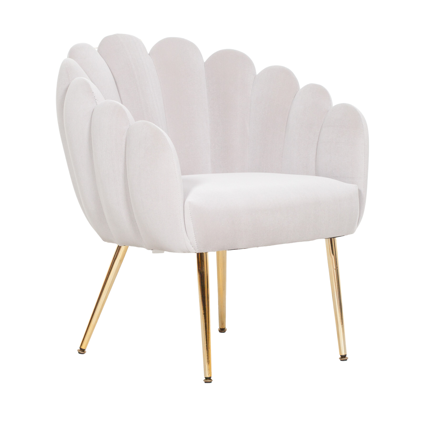 grey velvet chair the chair features a modern art deco style with gold metal plated legs and scalloped edges