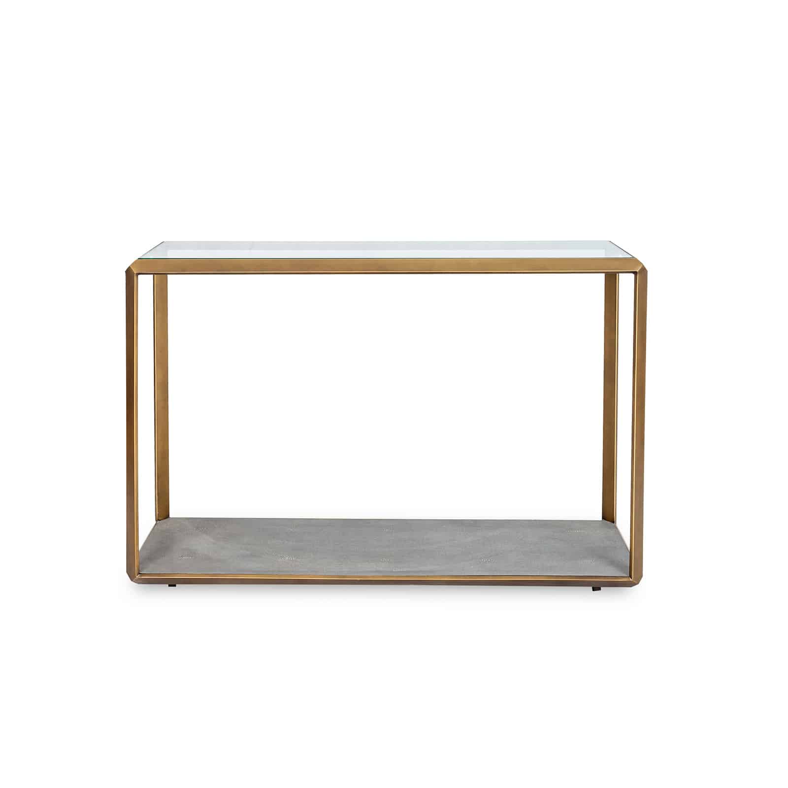 Console Table with antique brass surround and grey faux shagreen base