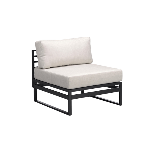 Armless sofa upholstered in fabric and aluminium powder coating.