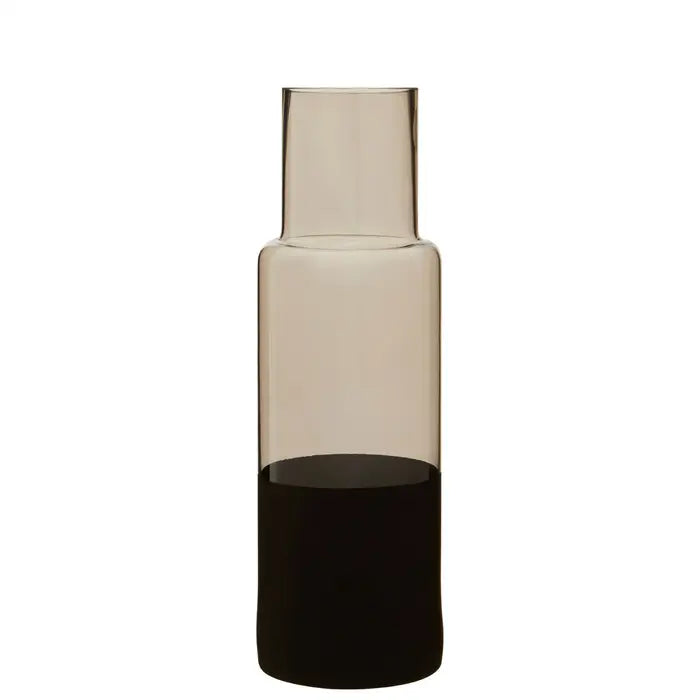 The COVA bottleneck vase with a smoked glass top and matt black base forming a two tonal contrast