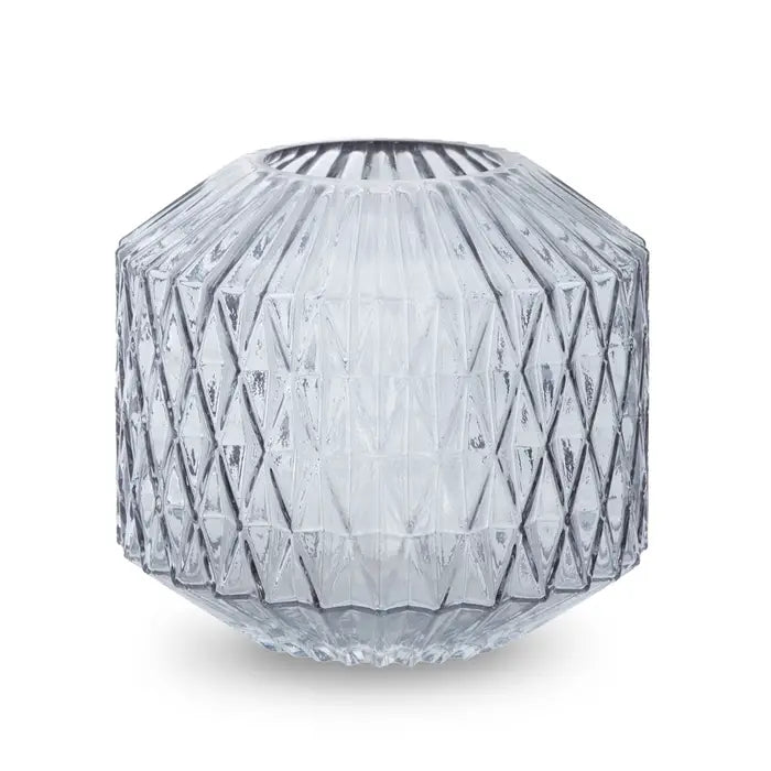 Brice Small Grey Vase - glass vase with geometric diamond cut detailing