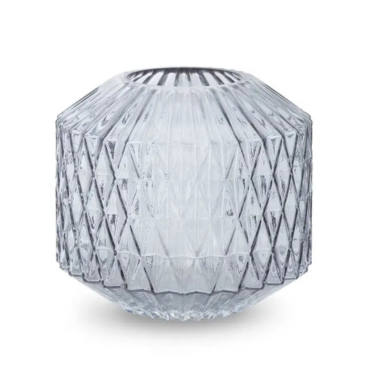 Brice Small Grey Vase - glass vase with geometric diamond cut detailing