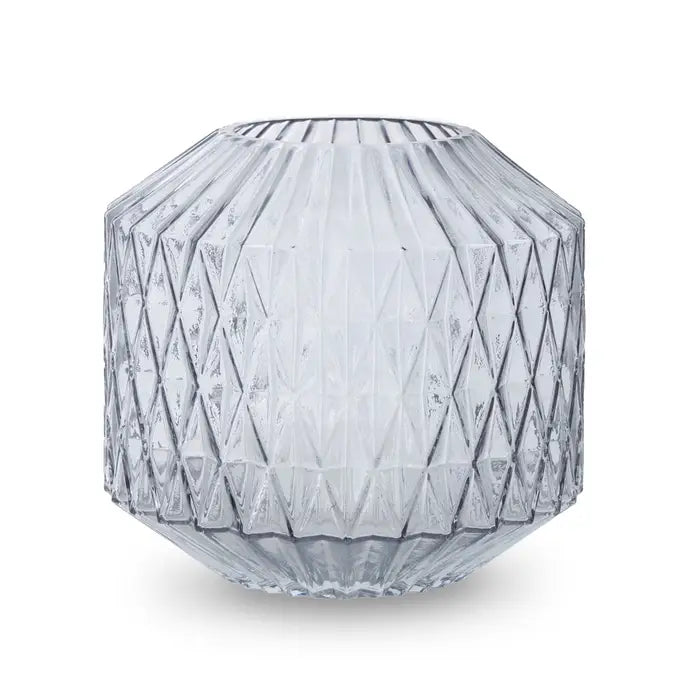 Brice Large Grey Vase - Large glass vase with geometric diamond cut detailing