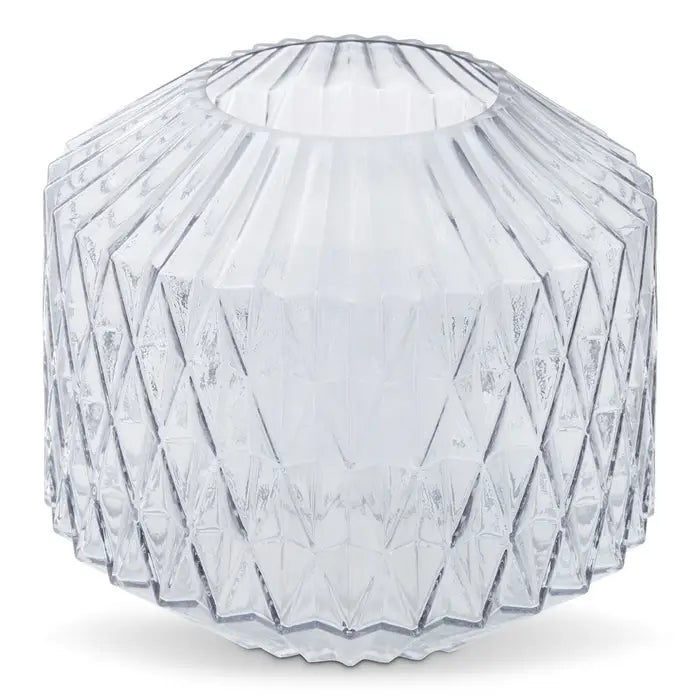 Brice Large Grey Vase - Large glass vase with geometric diamond cut detailing