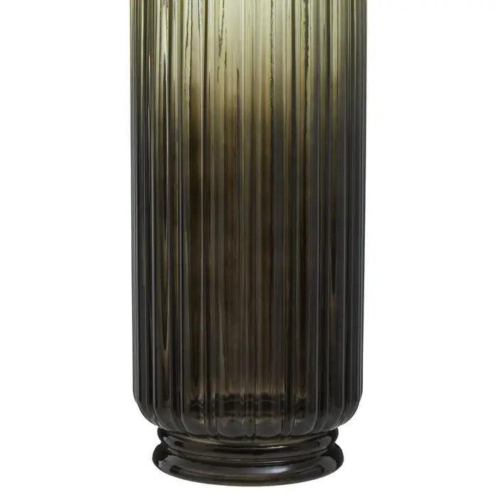 The Chima Large Vase - Close up of Ombre glas vase from dark to light smoked effect and ribbed edges