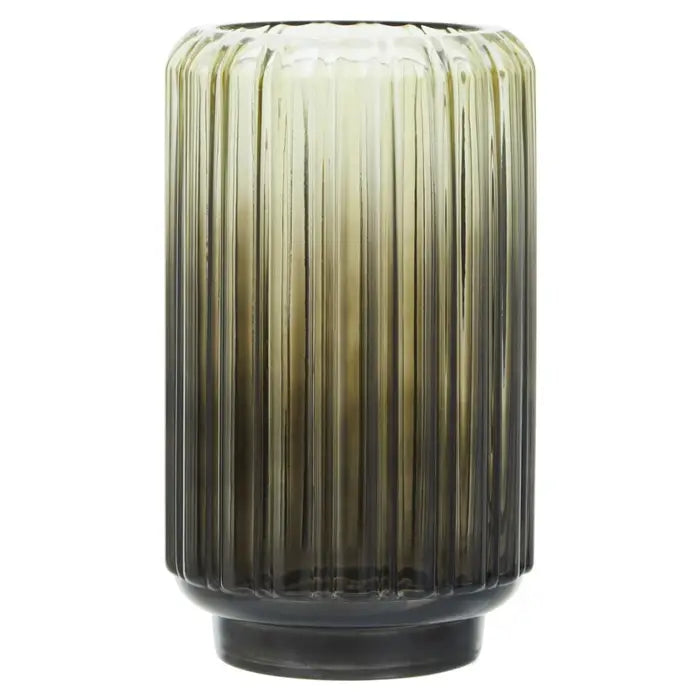 Chima ribbed glass vase - Cylindrical Ombre ribbed glass vase with dark smokey base to light top