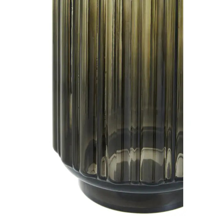 Chima ribbed glass vase - Close up of Cylindrical Ombre ribbed glass vase with dark smokey base to light top