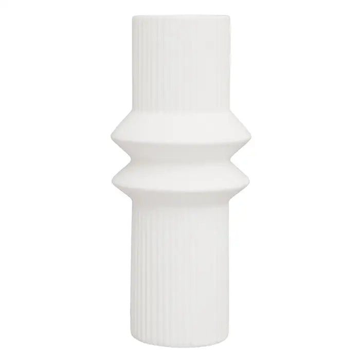 Fabia white vase - Stoneware goemetric vase with white finish