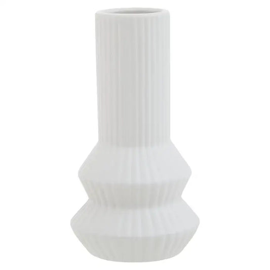 Fabia White Vase - modern geometric ceramic vase with a stylish matte white finish and grooved edges