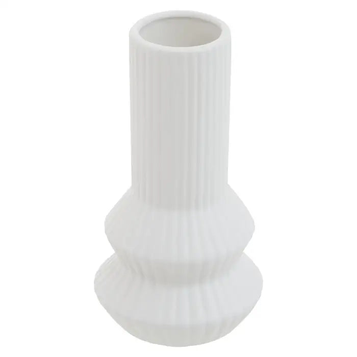 Fabia White Vase - modern geometric ceramic vase with a stylish matte white finish and grooved edges