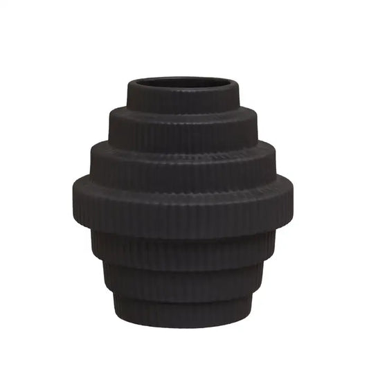 Fabia black small vase - geometric clean lined vase has medium sized rim openings. It is made from ceramic and finished in a black shade.