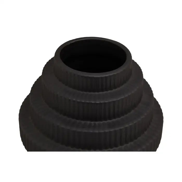 Fabia black small vase - geometric clean lined vase has medium sized rim openings. It is made from ceramic and finished in a black shade.