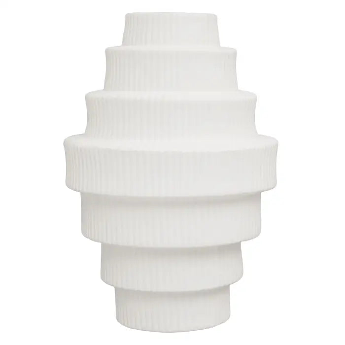 Fabia White large Vase - geometric clean lined large vase has medium sized rim openings. It is made from ceramic and finished in a white shade.