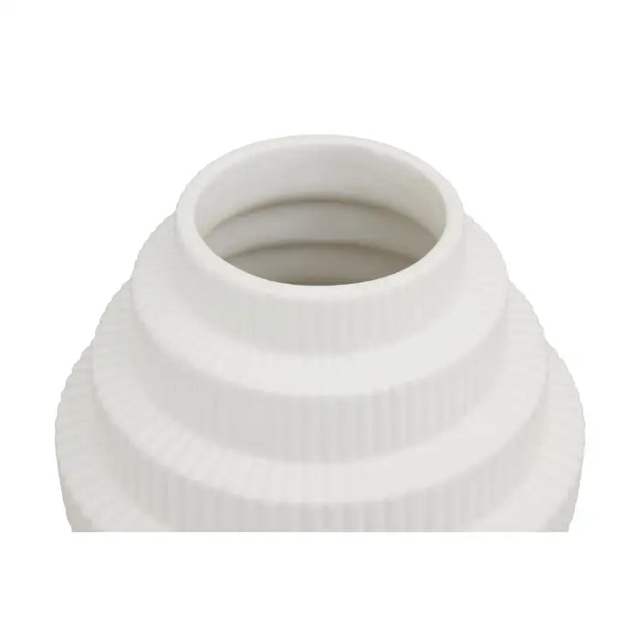 Fabia White Small Vase - geometric clean lined vase has medium sized rim openings. It is made from ceramic and finished in a white shade.