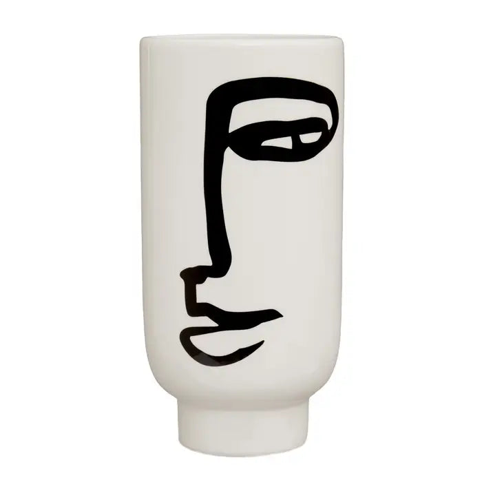 Fabia black and white large face vase - rom robust ceramic, and finished in a white hue, this large vase features an abstract face drawing.