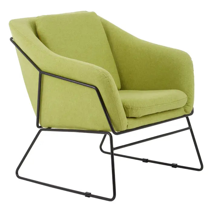 Stockholm Green chair - Side view Tactile Green velvet chair with black metal frame legs