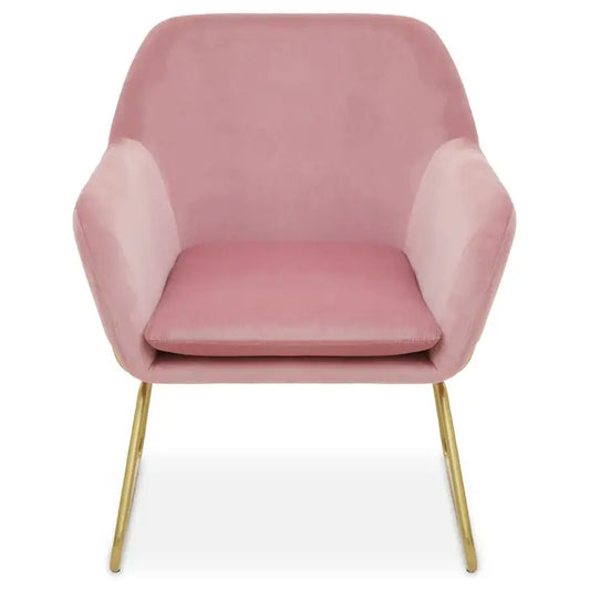 Xander Pink Velvet chair - Smooth pink velvet angular chair with gold finished sled base legs