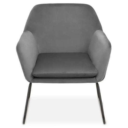 Xander Grey Velvet chair - Smooth grey velvet angular chair with black sled base legs