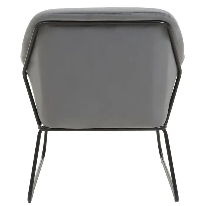 Xander Grey Velvet chair - Back view of Smooth grey velvet angular chair with black sled base legs