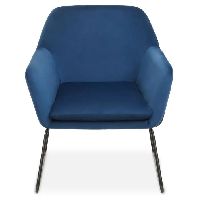  Xander Midnight Velvet chair - Smooth midnight blue velvet angular chair with black sled base legs