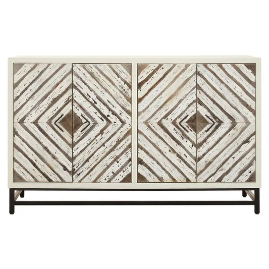 Lombok wood pattern door sideboard with internal storage space and black metal frame