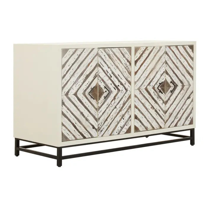 Lombok wood pattern door sideboard with internal storage space and black metal frame