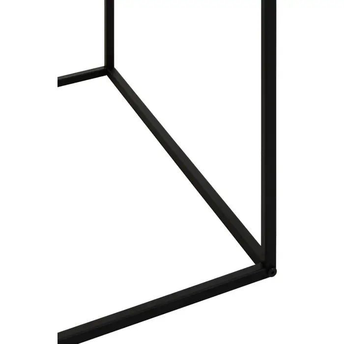 Close up of metal black frame legs