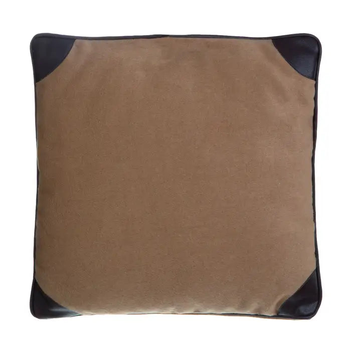 Heritage Leather Effect Texture Cushion - Light brown cushion with leather effect detailing at corners and piping