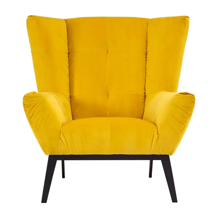 Maiko Yellow Armchair - Wingback armchair upholstered in soft yellow velvet with black finished legs 