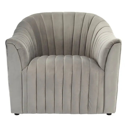 Opel grey velvet chair - grey velvet upholstered chair with vertical tufting and black feet made from natural wood