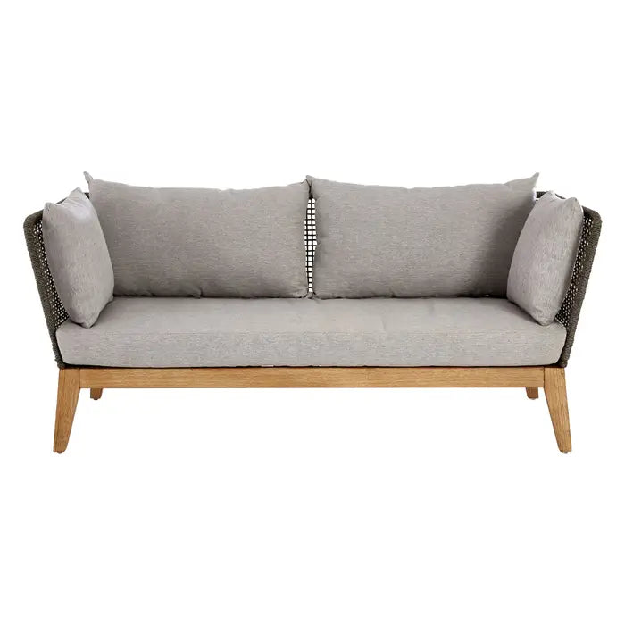 OPUS 3 Seat Grey Sofa, with flared back and arms. Grey padded seat cushions and angular wooden legs