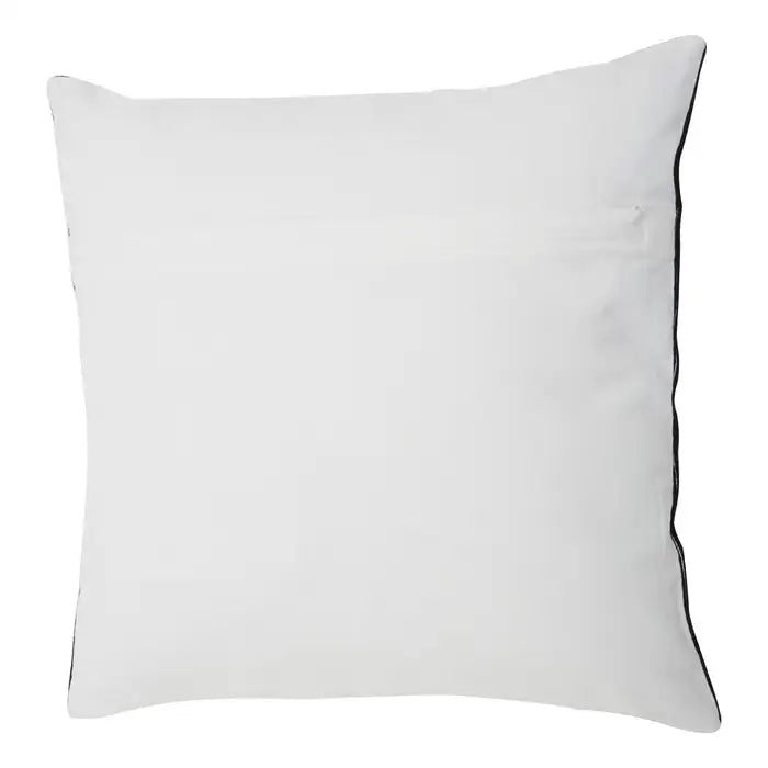 back view- plain white. Bosie Ozella cushion featuring featuring semi-circle patterns in black and white colour.