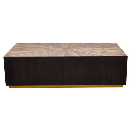 Gabelle Square Coffee Table with ebony finish sides of square bamboo and a contrasting gold tone base