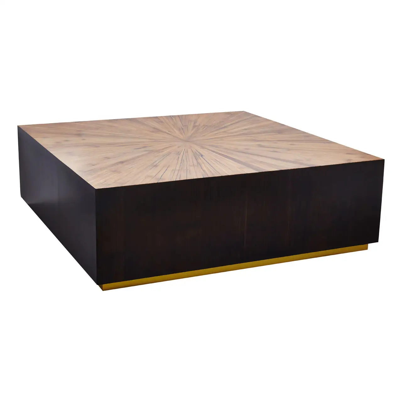 Gabelle square coffee table with ebony finished sides, bamboo table top and gold tone finished base