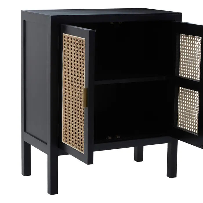 Corso 2 door sideboard -Black finished sideboard with two doors made of renewable rattan with middle shelf